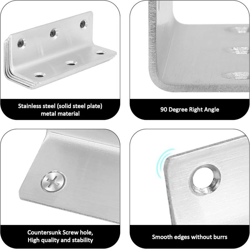 Redunest L Bracket, Heavy Duty Corner Brace, 10 Pack 4" Metal Shelf Bracket Angle Bracket for Shelves, Polished Silver Stainless Steel Braces for Wood Furniture - Image 5